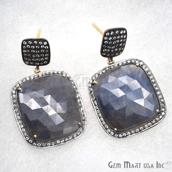 Blue Sapphire With Cubic Zirconia Pave Diamond 40x25mmGold Vermeil Dangle Drop Stud Earring GemMartUSA Earrings Blue Sapphire With Cubic Zirconia Pave Diamond 40x25mmGold Vermeil Dangle Drop Stud Earring GemMartUSA Earrings
