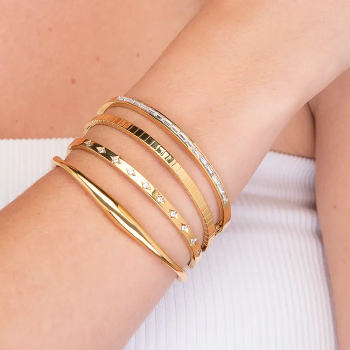 Bracelets Camile Stone Ridges Hinged Bangle Bracelet