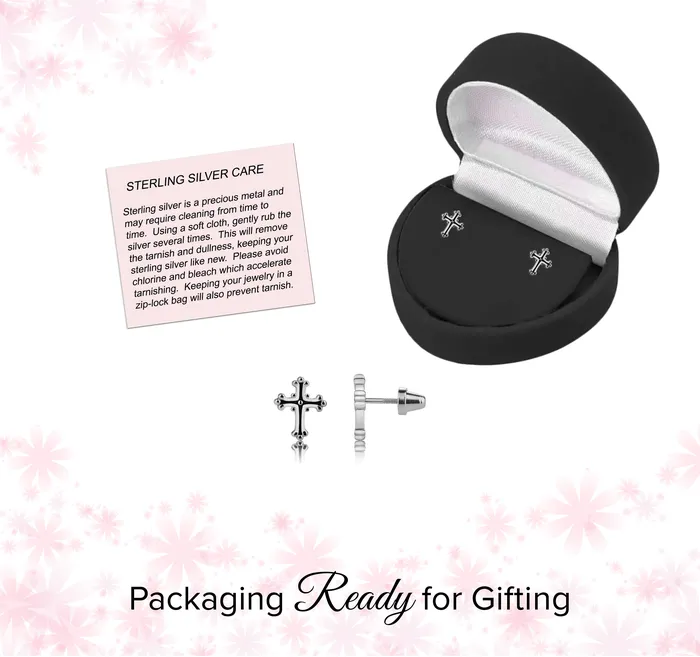 Cherished Moments Earrings Sterling Silver Cross Earrings for Baptism or Communion