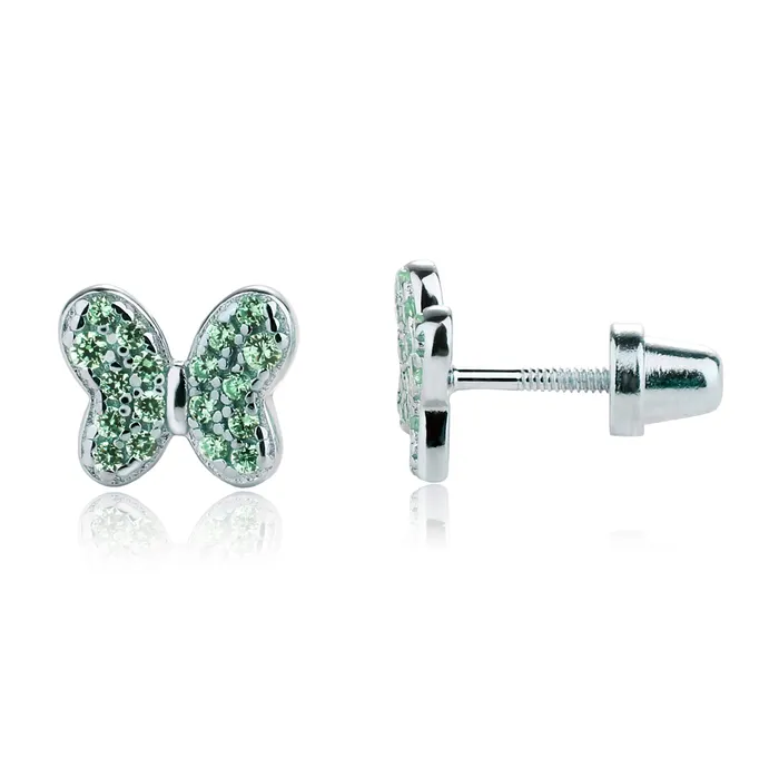 Cherished Moments Earrings Sterling Silver Kids Birthstone Butterfly Earrings with CZs