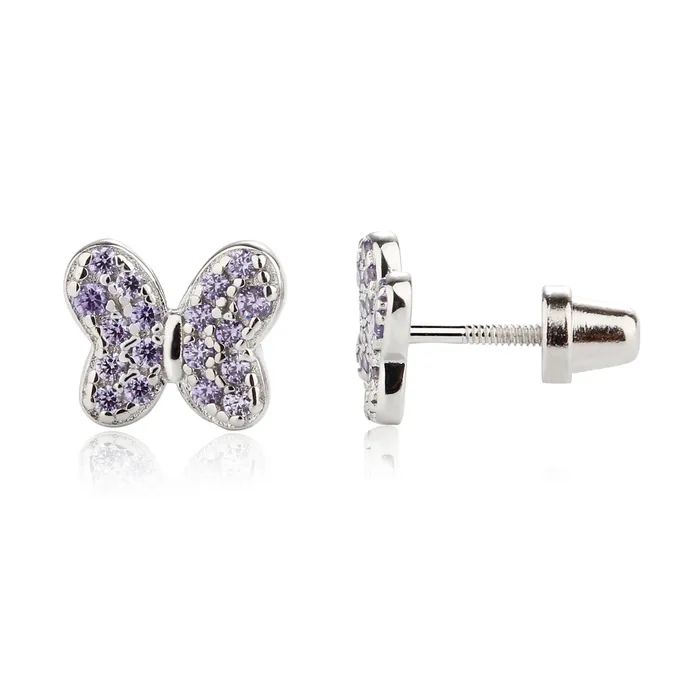 Cherished Moments Earrings Sterling Silver Kids Birthstone Butterfly Earrings with CZs
