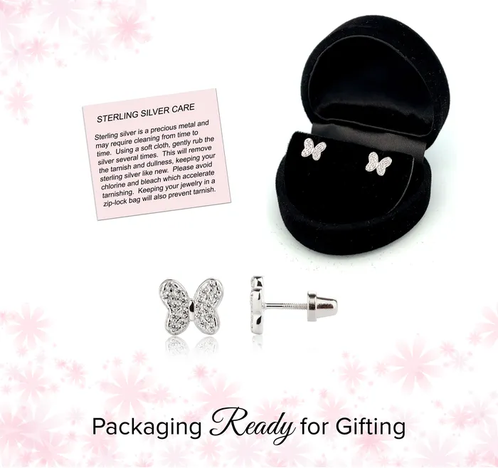 Cherished Moments Earrings Sterling Silver Kids Birthstone Butterfly Earrings with CZs