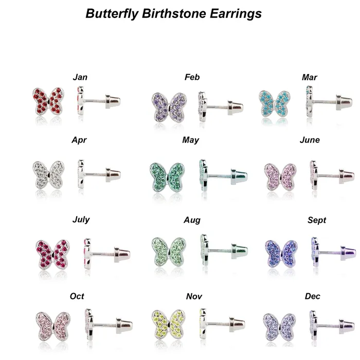 Cherished Moments Earrings Sterling Silver Kids Birthstone Butterfly Earrings with CZs