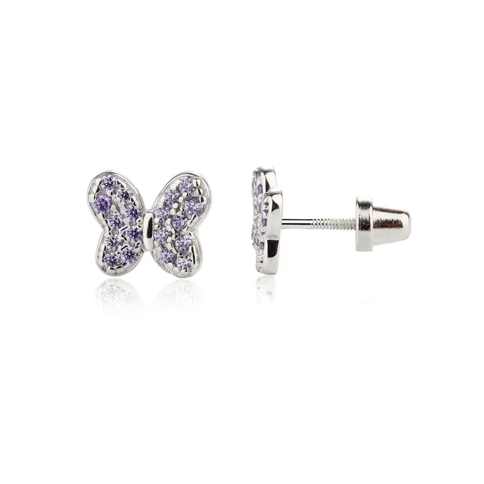 Cherished Moments Earrings Sterling Silver Kids Birthstone Butterfly Earrings with CZs