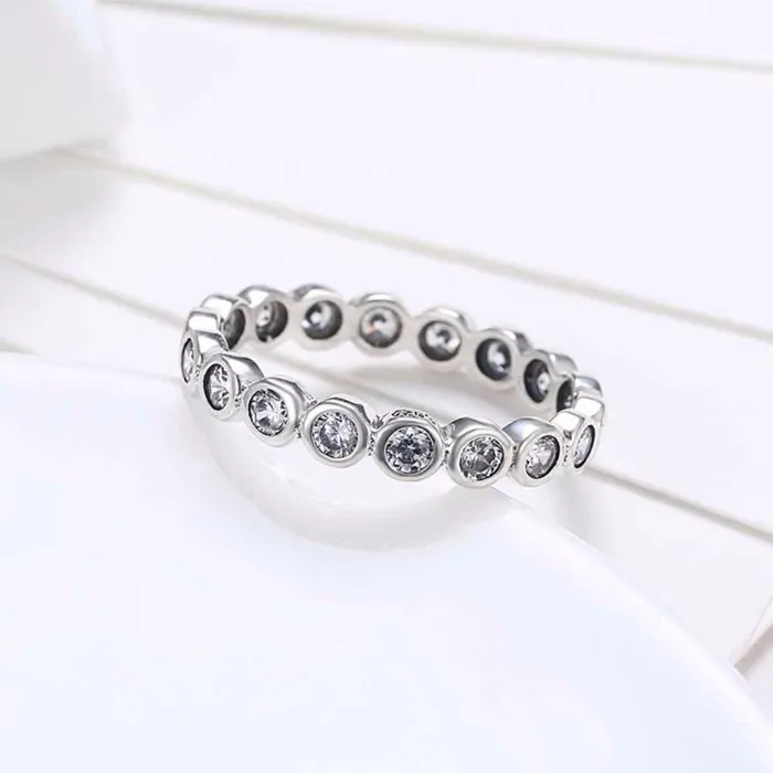 customjewelryan Rings Crystal Beads Sterling Silver Ring Bubble Detailing with Cubic Zirconia Stones Classic Band rings
