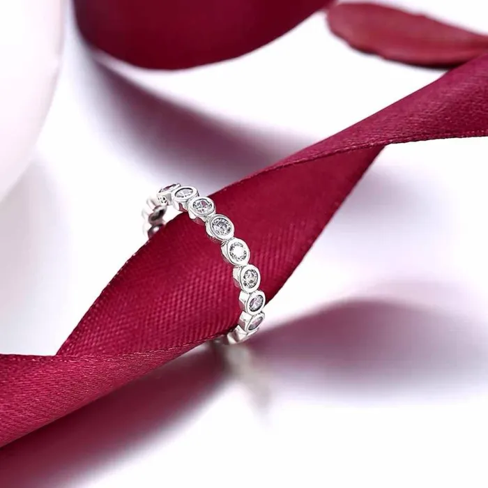 customjewelryan Rings Crystal Beads Sterling Silver Ring Bubble Detailing with Cubic Zirconia Stones Classic Band rings