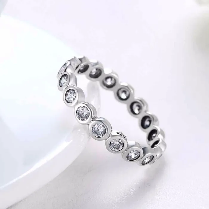 customjewelryan Rings Crystal Beads Sterling Silver Ring Bubble Detailing with Cubic Zirconia Stones Classic Band rings