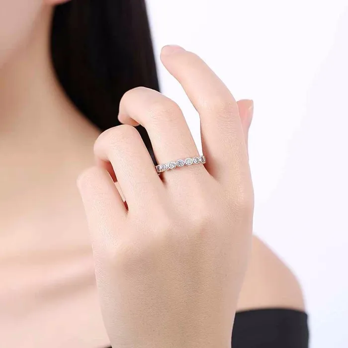 customjewelryan Rings Crystal Beads Sterling Silver Ring Bubble Detailing with Cubic Zirconia Stones Classic Band rings