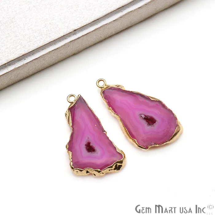 Earrings Agate Slice 36x17mm Organic Gold Electroplated Gemstone Earring Connector 1 Pair GemMartUSA Earrings Agate Slice 36x17mm Organic Gold Electroplated Gemstone Earring Connector 1 Pair GemMartUSA