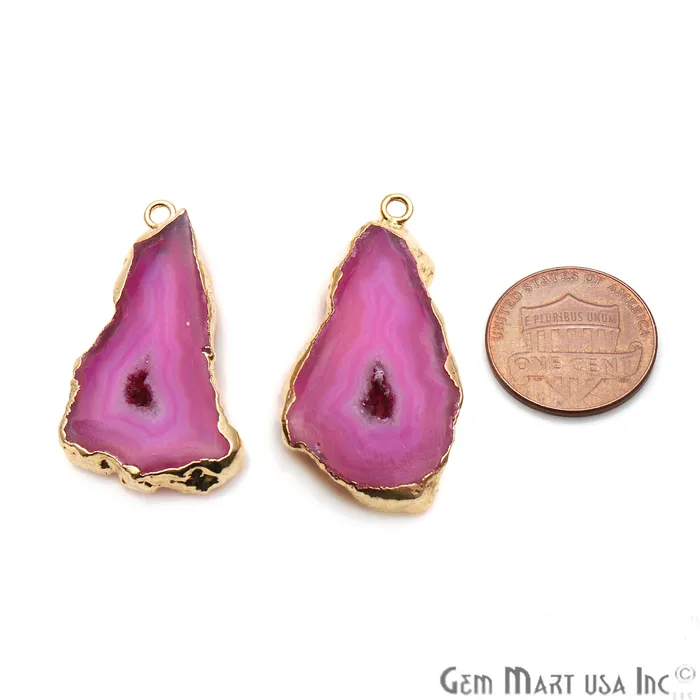 Earrings Agate Slice 36x17mm Organic Gold Electroplated Gemstone Earring Connector 1 Pair GemMartUSA