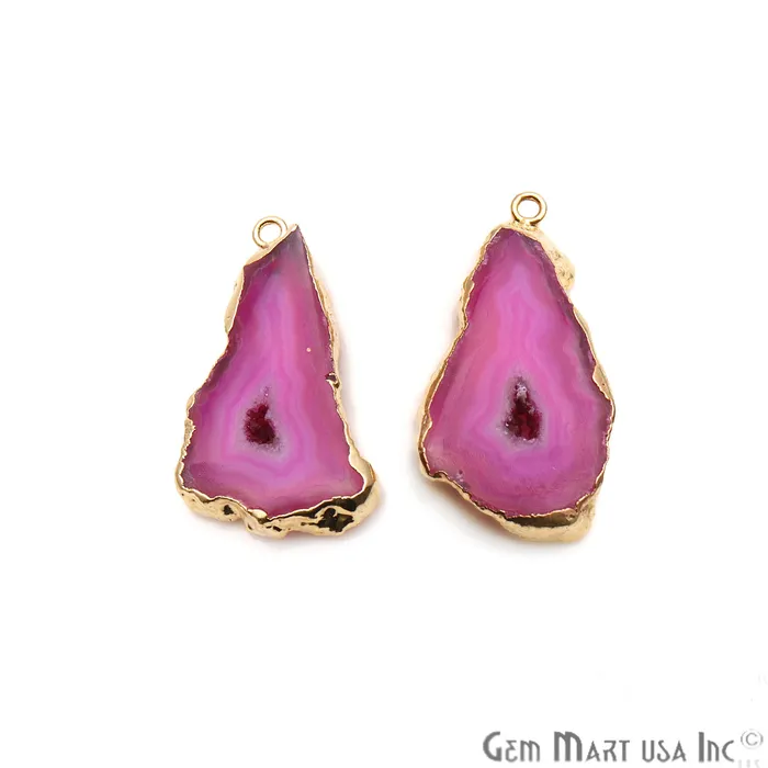 Earrings Agate Slice 36x17mm Organic Gold Electroplated Gemstone Earring Connector 1 Pair GemMartUSA
