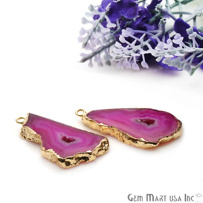 Earrings Agate Slice 36x17mm Organic Gold Electroplated Gemstone Earring Connector 1 Pair GemMartUSA