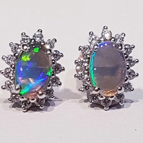 Earrings Australian Black Opal Earrings set in 925 Sterling Silver with Cubic Zirconia Australian Opal Cutters Earrings Australian Black Opal Earrings set in 925 Sterling Silver with Cubic Zirconia Australian Opal Cutters