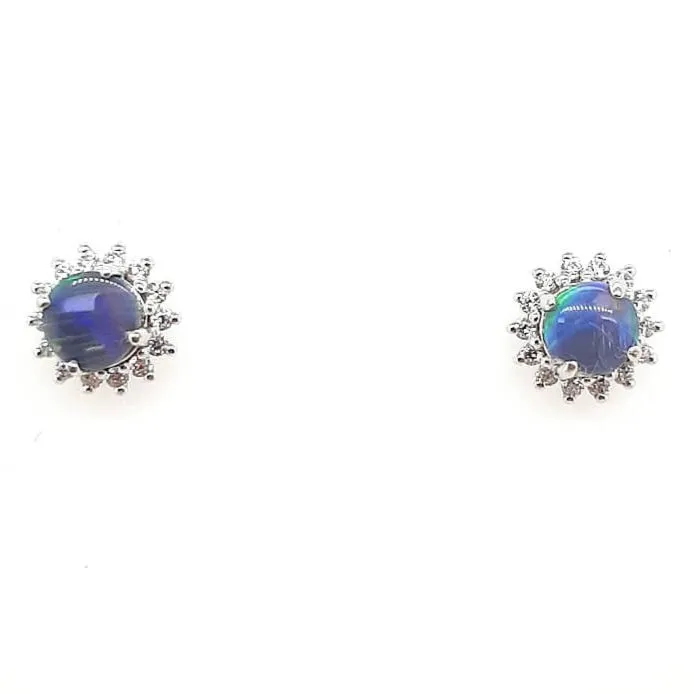 Earrings Australian Black Opal Earrings set in 925 Sterling Silver with Cubic Zirconia Australian Opal Cutters Earrings Australian Black Opal Earrings set in 925 Sterling Silver with Cubic Zirconia Australian Opal Cutters