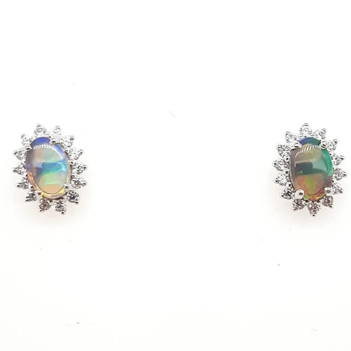 Earrings Australian Black Opal Earrings set in 925 Sterling Silver with Cubic Zirconia Australian Opal Cutters Earrings Australian Black Opal Earrings set in 925 Sterling Silver with Cubic Zirconia Australian Opal Cutters