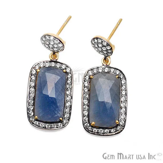 Earrings Blue Sapphire With Cubic Zirconia Pave Diamond 36x15mmGold Vermeil Dangle Drop Stud Earring GemMartUSA Earrings Blue Sapphire With Cubic Zirconia Pave Diamond 36x15mmGold Vermeil Dangle Drop Stud Earring GemMartUSA
