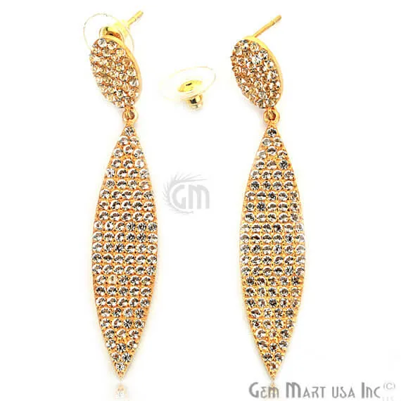 Earrings GemMartUSA Gold Vermeil Studded With Micro Pave White Topaz 70x12mm Dangle Earring Earrings GemMartUSA Gold Vermeil Studded With Micro Pave White Topaz 70x12mm Dangle Earring
