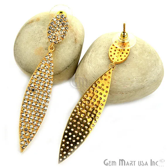 Earrings GemMartUSA Gold Vermeil Studded With Micro Pave White Topaz 70x12mm Dangle Earring