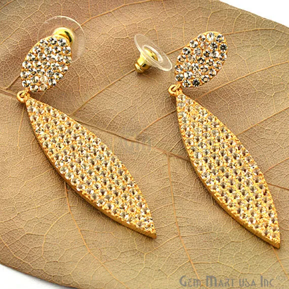 Earrings GemMartUSA Gold Vermeil Studded With Micro Pave White Topaz 70x12mm Dangle Earring
