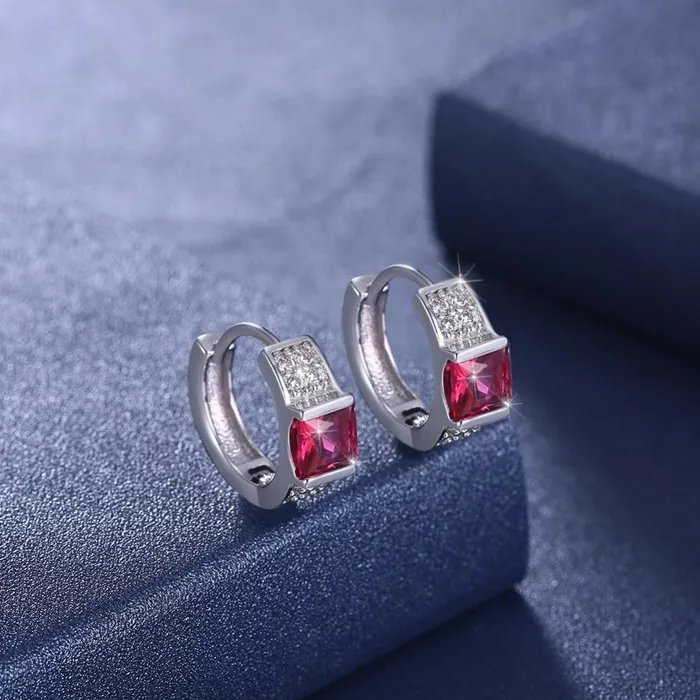 Earrings Hoop Earrings Red Color CZ Stone For Women Personalized Jewel