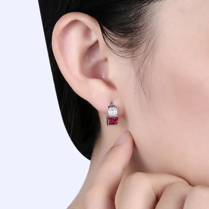 Earrings Hoop Earrings Red Color CZ Stone For Women Personalized Jewel