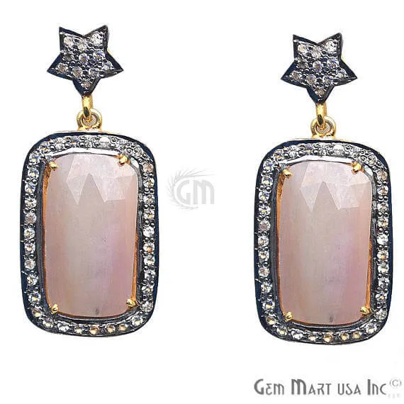 Earrings Pink Sapphire With Cubic Zirconia Pave Diamond 40x18mmGold Vermeil Dangle Drop Stud Earring GemMartUSA Earrings Pink Sapphire With Cubic Zirconia Pave Diamond 40x18mmGold Vermeil Dangle Drop Stud Earring GemMartUSA