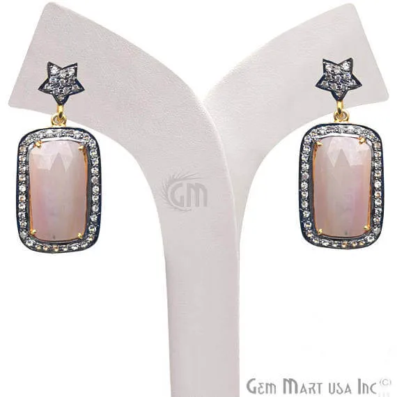Earrings Pink Sapphire With Cubic Zirconia Pave Diamond 40x18mmGold Vermeil Dangle Drop Stud Earring GemMartUSA