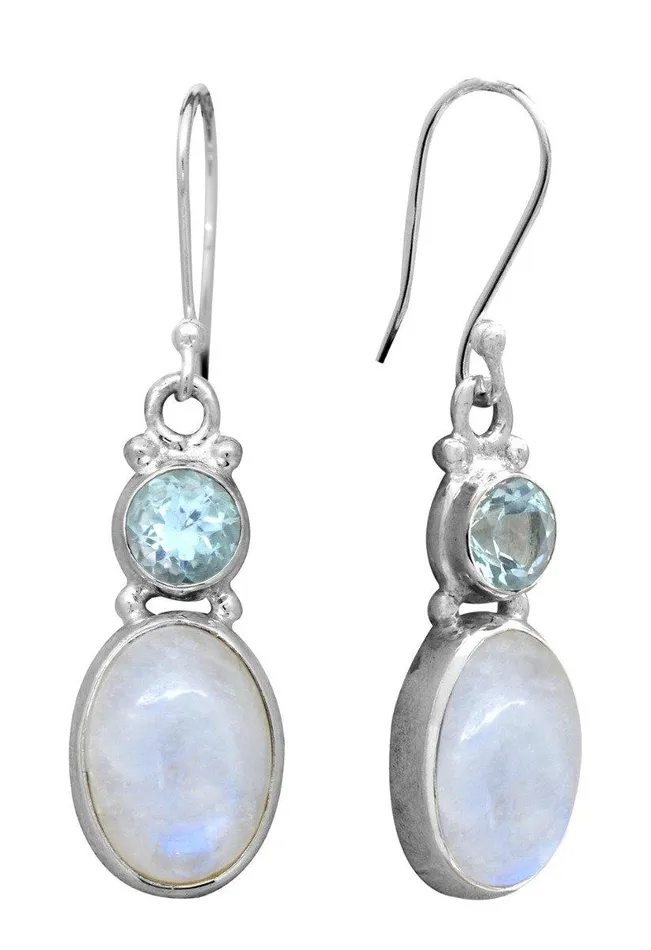 Earrings YoTreasure Moonstone Blue Topaz 925 Solid Sterling Silver Earrings