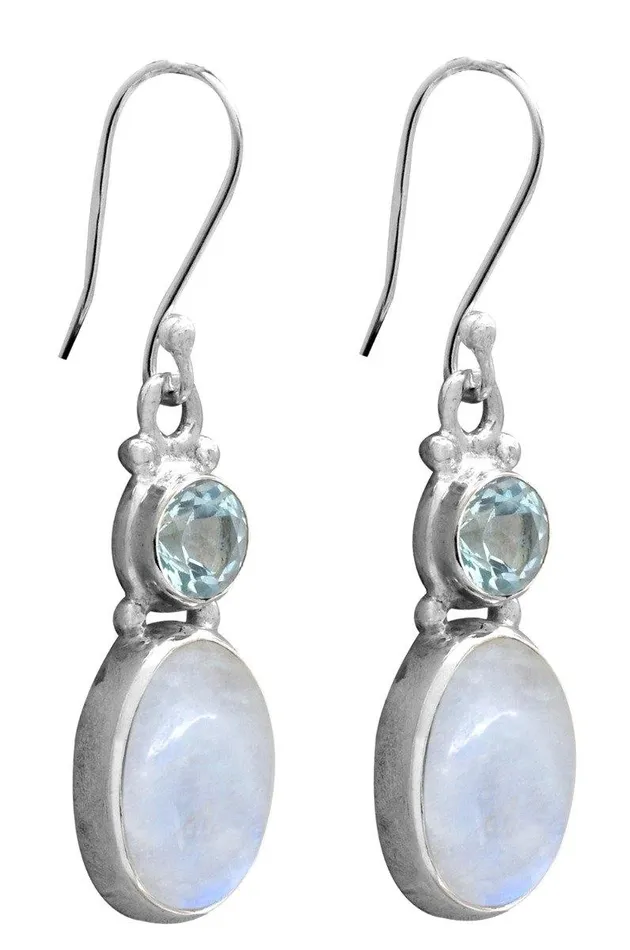 Earrings YoTreasure Moonstone Blue Topaz 925 Solid Sterling Silver Earrings
