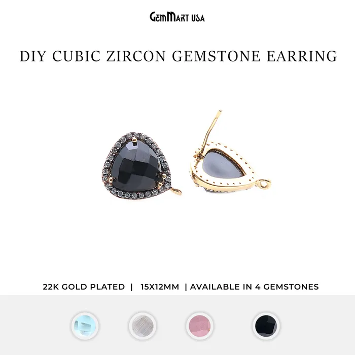 GemmartUSA Earrings DIY Gemstone Cubic Zircon 15x12mm Gold Plated Loop Connector Stud Earrings GemmartUSA Earrings DIY Gemstone Cubic Zircon 15x12mm Gold Plated Loop Connector Stud Earrings