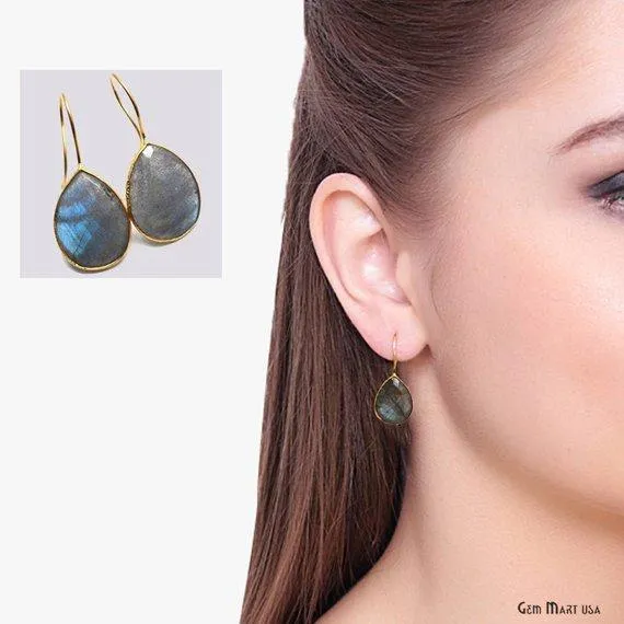 GemMartUSA Earrings Pear 17x13mm Gold Gemstone Hook Earrings 1 Pair Pick your Gemstone