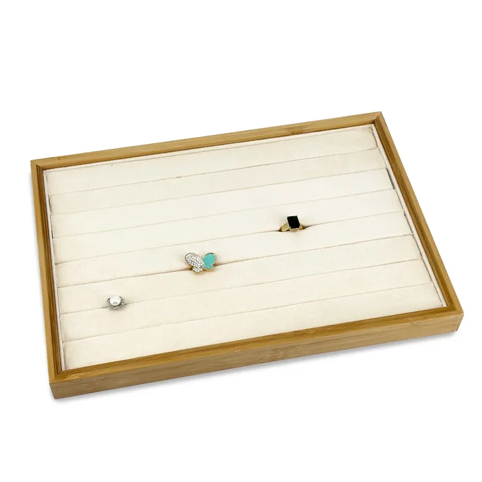 JPIDisplay Rings 14 x 9 12 Wood and Suede 8 Roll Ring Display Tray JPIDisplay Rings 14 x 9 12 Wood and Suede 8 Roll Ring Display Tray