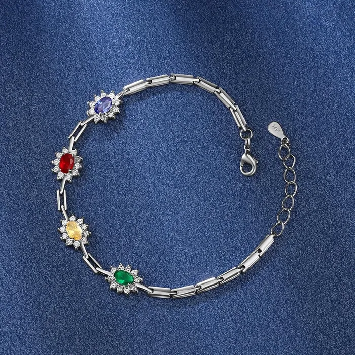 Necklaces Personalized Sparkling Cubic Zirconia Flower Bracelets and Bangles with Customized Birthstone Personalized Jewel