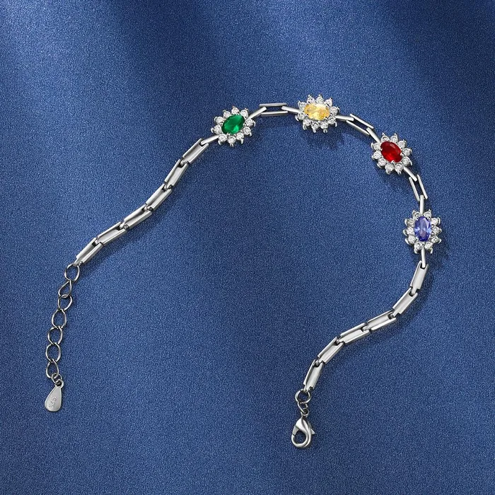 Necklaces Personalized Sparkling Cubic Zirconia Flower Bracelets and Bangles with Customized Birthstone Personalized Jewel