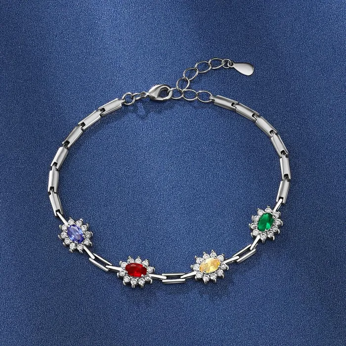 Necklaces Personalized Sparkling Cubic Zirconia Flower Bracelets and Bangles with Customized Birthstone Personalized Jewel