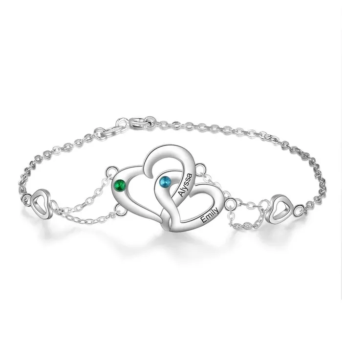 Personalized Jewel Bracelets Personalized Intertwined Heart Custom Bracelet for Women with Name Engraved Birthstone Lovers Gift Bracelet