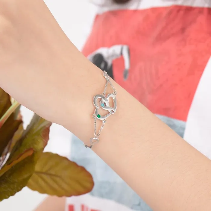 Personalized Jewel Bracelets Personalized Intertwined Heart Custom Bracelet for Women with Name Engraved Birthstone Lovers Gift Bracelet