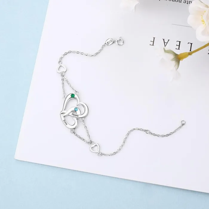 Personalized Jewel Bracelets Personalized Intertwined Heart Custom Bracelet for Women with Name Engraved Birthstone Lovers Gift Bracelet