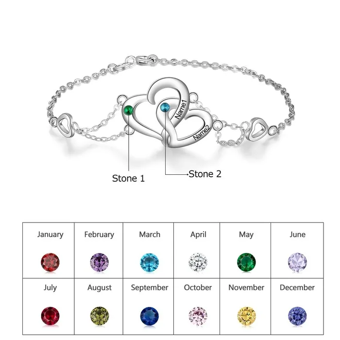 Personalized Jewel Bracelets Personalized Intertwined Heart Custom Bracelet for Women with Name Engraved Birthstone Lovers Gift Bracelet