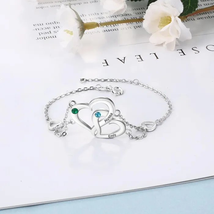 Personalized Jewel Bracelets Personalized Intertwined Heart Custom Bracelet for Women with Name Engraved Birthstone Lovers Gift Bracelet