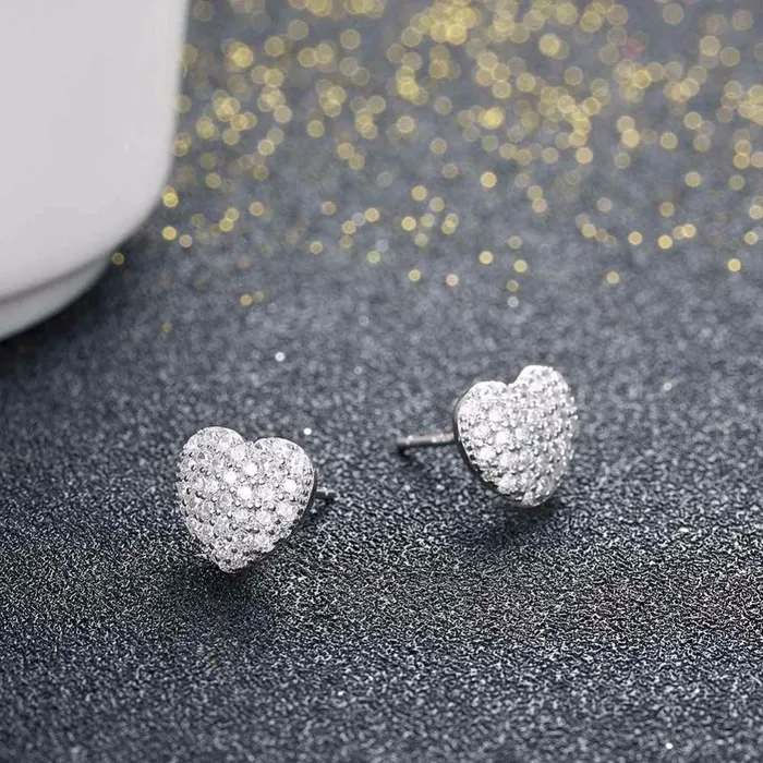 Personalized Jewel Solid 925 Sterling Silver Stud Earring Heart Love Design Cubic Zirconia Wedding Jewelry Earrings For Women Earrings