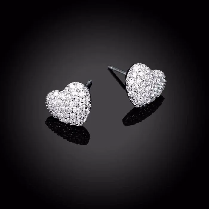 Personalized Jewel Solid 925 Sterling Silver Stud Earring Heart Love Design Cubic Zirconia Wedding Jewelry Earrings For Women Earrings