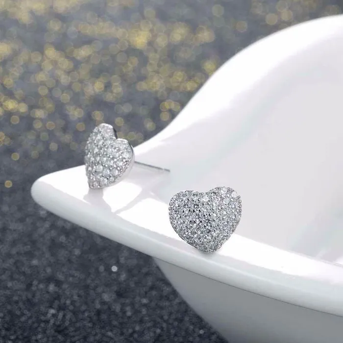 Personalized Jewel Solid 925 Sterling Silver Stud Earring Heart Love Design Cubic Zirconia Wedding Jewelry Earrings For Women Earrings