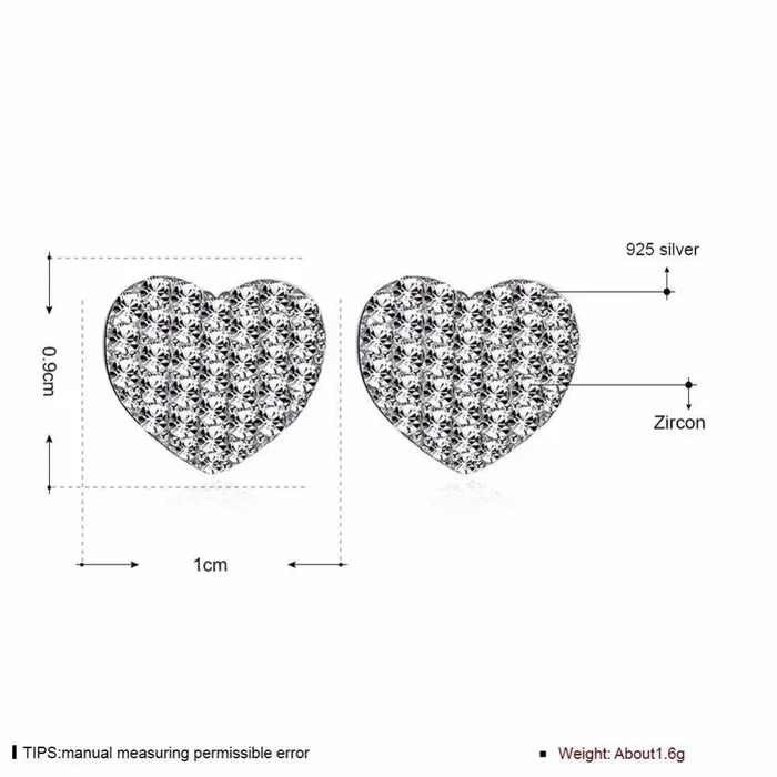 Personalized Jewel Solid 925 Sterling Silver Stud Earring Heart Love Design Cubic Zirconia Wedding Jewelry Earrings For Women Earrings