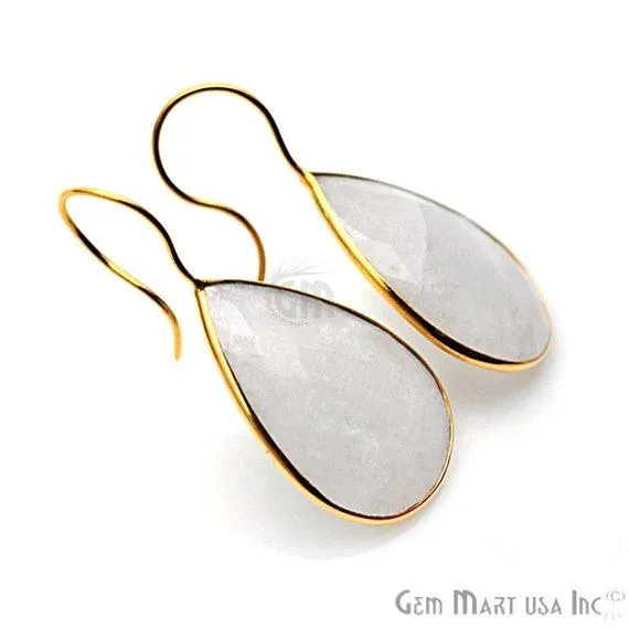 Rainbow Moonstone Gold Plated 32x22mm Pears Shape Gemstone Dangle Hook Earring RMER90237 GemMartUSA Earrings