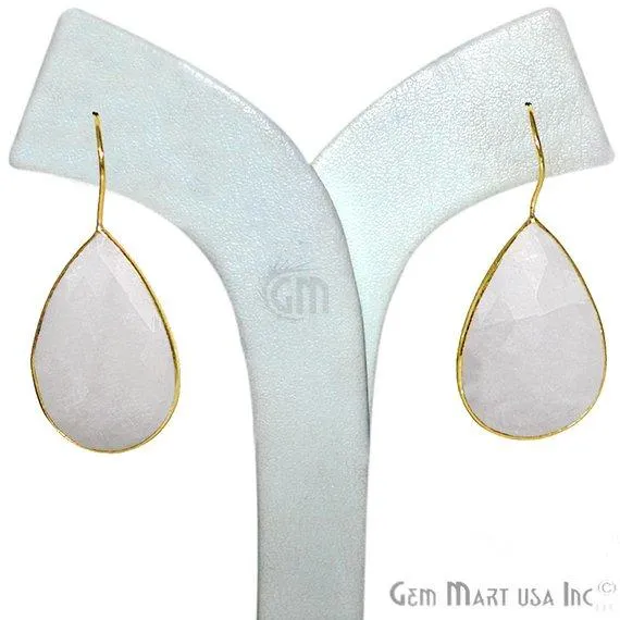 Rainbow Moonstone Gold Plated 32x22mm Pears Shape Gemstone Dangle Hook Earring RMER90237 GemMartUSA Earrings