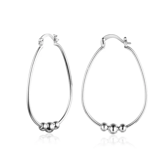 Sterling Silver Earrings Women Fashion Jewelry Rhodium Plated Big Circle with Sliding Bead Hoop Earrings customjewelryan Earrings Sterling Silver Earrings Women Fashion Jewelry Rhodium Plated Big Circle with Sliding Bead Hoop Earrings customjewelryan Earrings