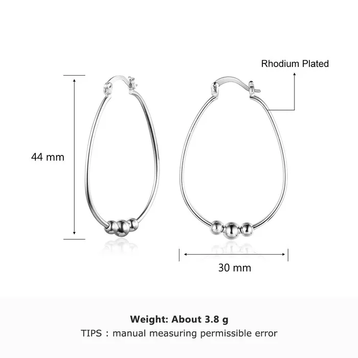 Sterling Silver Earrings Women Fashion Jewelry Rhodium Plated Big Circle with Sliding Bead Hoop Earrings customjewelryan Earrings