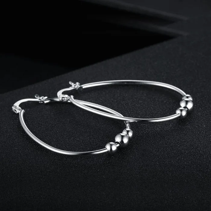 Sterling Silver Earrings Women Fashion Jewelry Rhodium Plated Big Circle with Sliding Bead Hoop Earrings customjewelryan Earrings