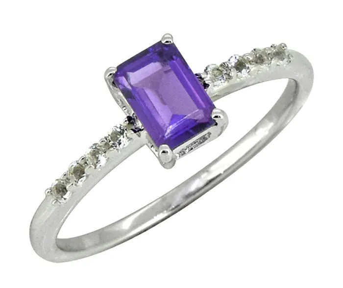 YoTreasure 064 Ct Amethyst White Topaz Solid 925 Sterling Silver Ring Jewelry Rings